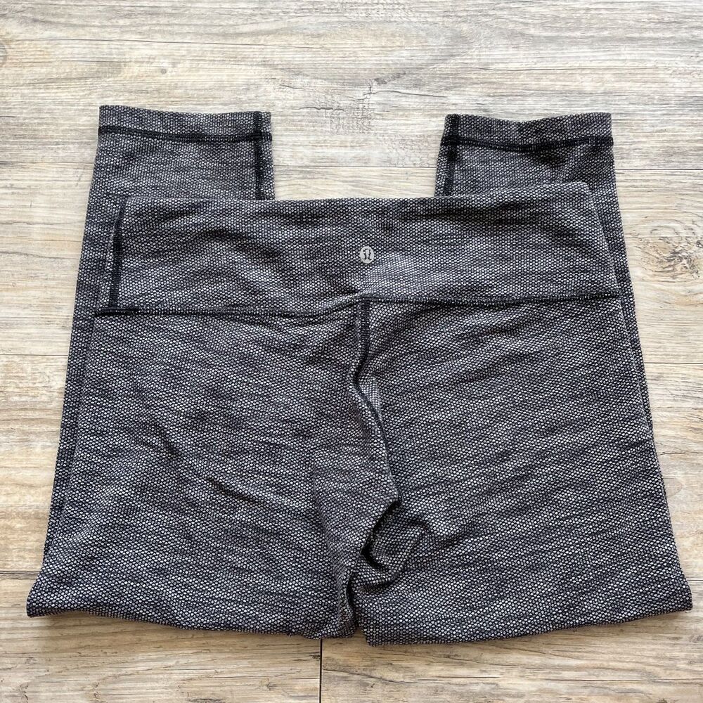 Lululemon Wunder Under Crop III Grey Black Leggings Size 8 Athletic